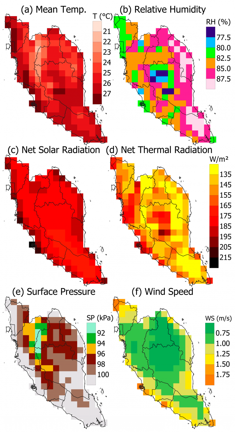 Spatial distribution of key meteorological variables in Peninsular Malaysia